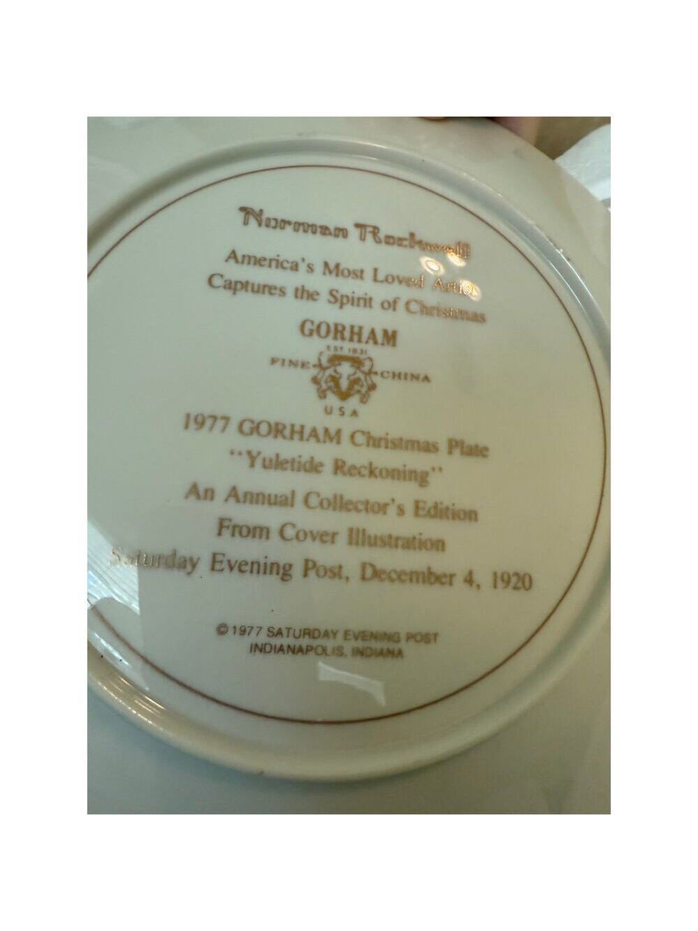 1977 Gorham Norman Rockwell “Yuletide Reckoning” Christmas Plate Fine China - Picture 2 of 4